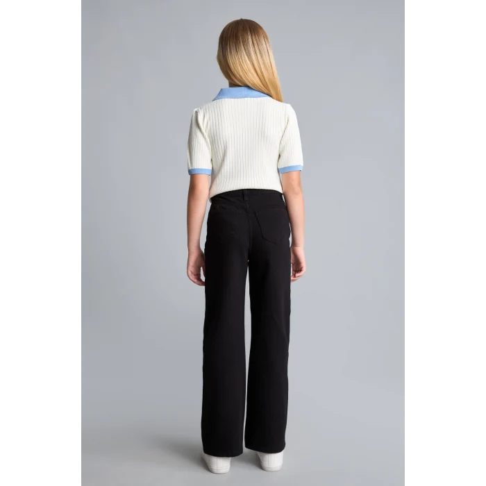Defacto H9668A8BK27 Siyah %100 Pamuk Wide Leg Düz Paça Cepli Gabardin Pantolon Kız Çocuk