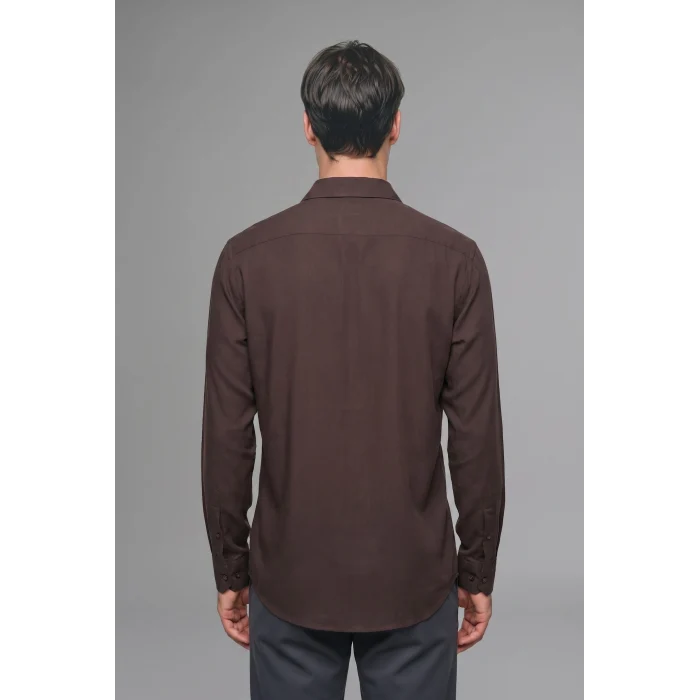 Defacto H5254AXBN192 Kahve Regular Fit Polo Yaka Modal Uzun Kollu Gömlek