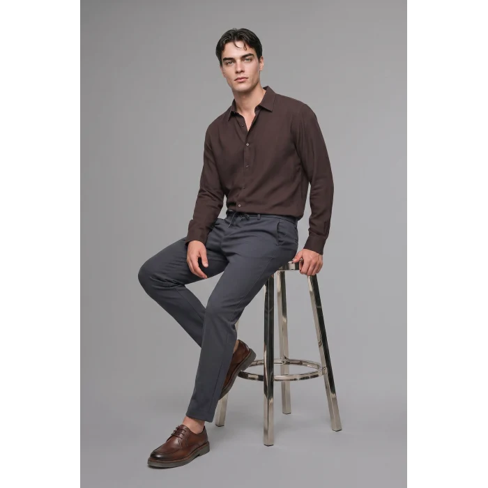 Defacto H5254AXBN192 Kahve Regular Fit Polo Yaka Modal Uzun Kollu Gömlek