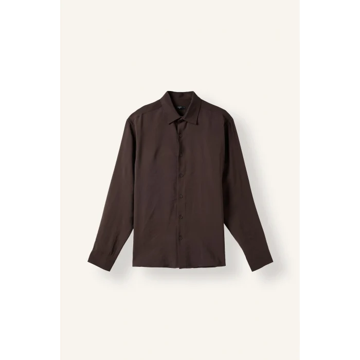Defacto H5254AXBN192 Kahve Regular Fit Polo Yaka Modal Uzun Kollu Gömlek