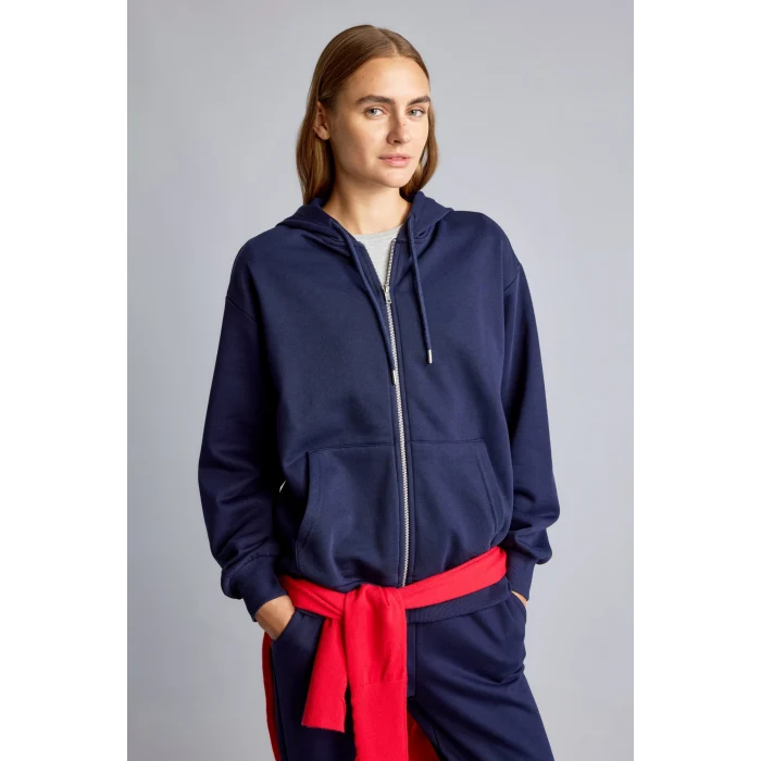 Defacto C1809AXNV251 Lacivert Relax Fıt Kapüşonlu Basıc Düz Kalın Sweatshirt Kumaşı Hırka