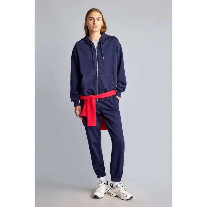 Defacto C1809AXNV251 Lacivert Relax Fıt Kapüşonlu Basıc Düz Kalın Sweatshirt Kumaşı Hırka