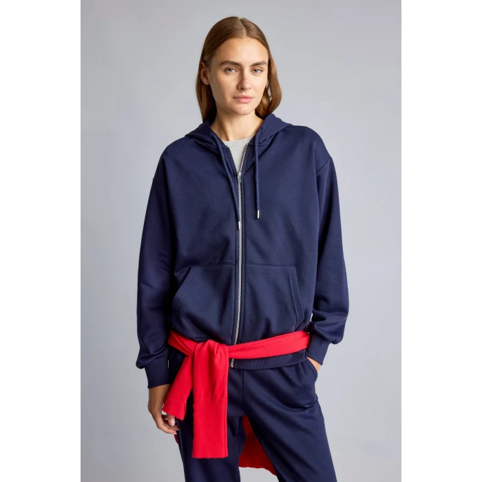 Defacto C1809AXNV251 Lacivert Relax Fıt Kapüşonlu Basıc Düz Kalın Sweatshirt Kumaşı Hırka