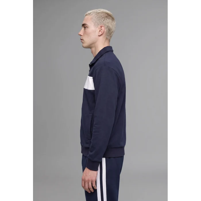 Defacto I0631AXNV146 Lacivert Boxy Fit Polo Yaka Fermuarlı Şeritli Sweatshirt Hırka