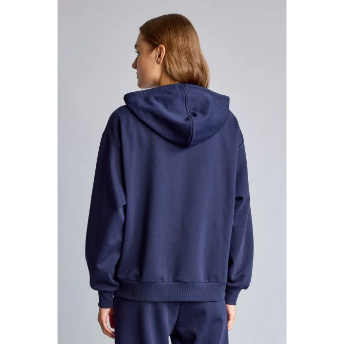 Defacto C1809AXNV251 Lacivert Relax Fıt Kapüşonlu Basıc Düz Kalın Sweatshirt Kumaşı Hırka