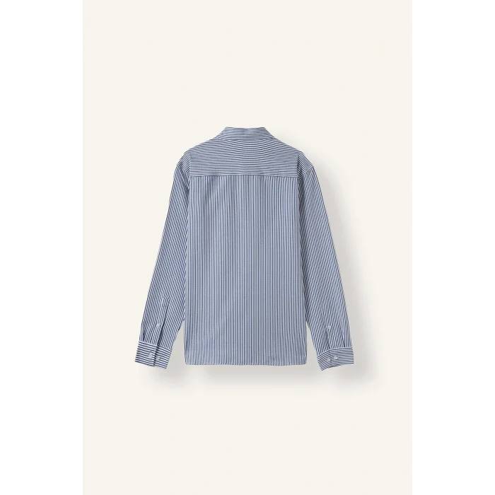 Defacto D6003AXWT34 Beyaz Modern Fit Polo Yaka Çizgili Kırışık Dokulu Uzun Kollu Gömlek