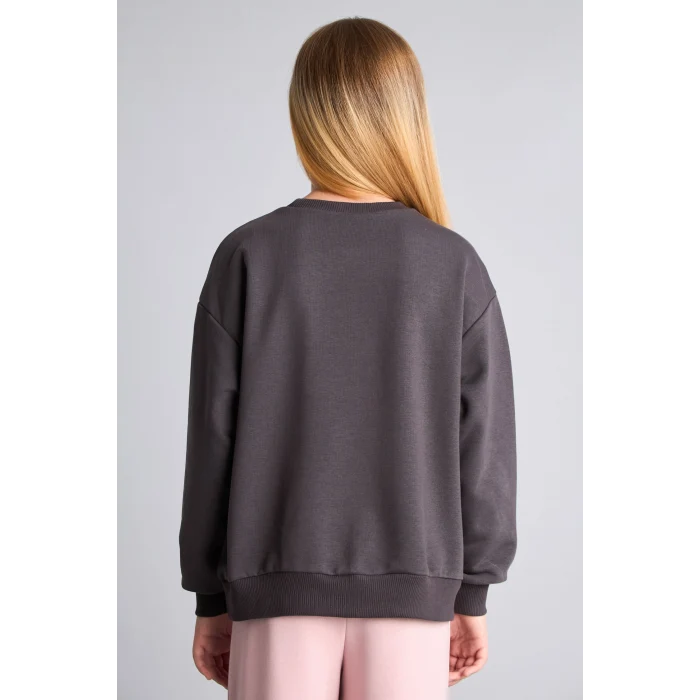 Defacto I3550A8AR150 Antrasit Kpop - Demon Hunters Relax Fıt Bisiklet Yaka Baskılı Sweatshirt Kız Çocuk