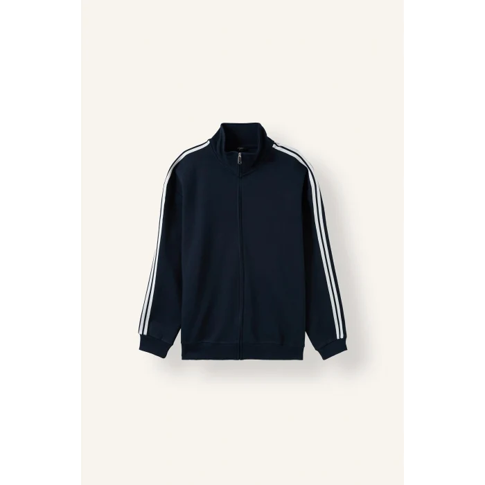 Defacto F0106AXNV146 Lacivert Nefes Alabilen Boxy Fit Fermuarlı Dik Yaka Sweatshirt