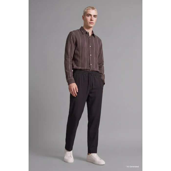Defacto I1993AXBN151 Kahve Regular Fit Klasik Yaka Dikey Çizgili Pamuklu Uzun Kollu Gömlek