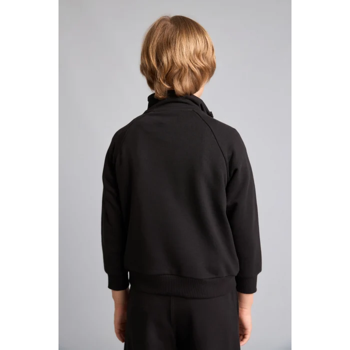Defacto H9606A8BK81 Siyah Oversıze Uzun Kollu Dik Yaka Pamuklu Baskılı Siyah Sweatshirt Erkek Çocuk