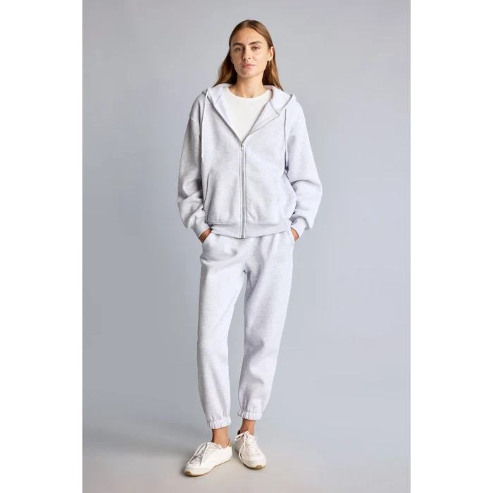Defacto C1809AXGR93 Gri Relax Fit Kapüşonlu Cepli Basıc Fermuarlı Sweatshirt