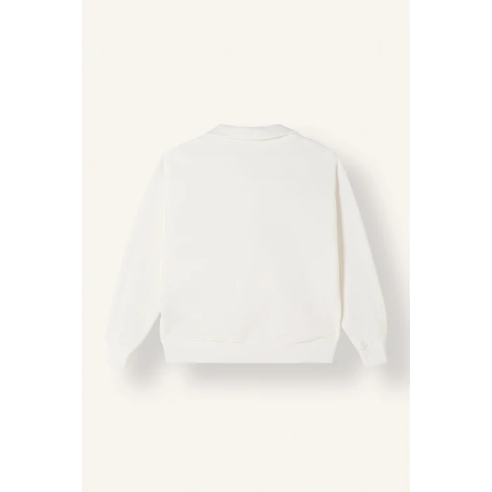 Defacto I3317AXER105 Ekru Relax Fit Açık Polo Yaka Baskılı Sweatshirt
