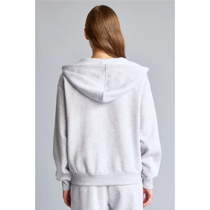 Defacto C1809AXGR93 Gri Relax Fit Kapüşonlu Cepli Basıc Fermuarlı Sweatshirt