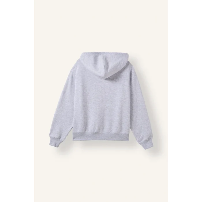 Defacto C1809AXGR93 Gri Relax Fit Kapüşonlu Cepli Basıc Fermuarlı Sweatshirt