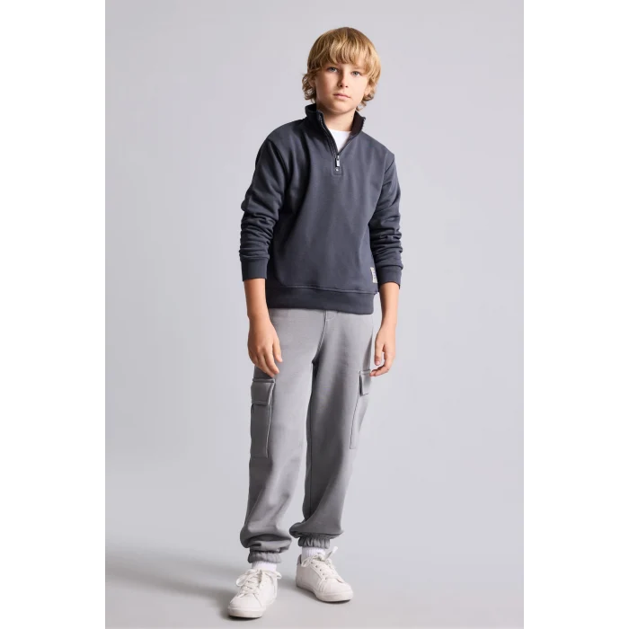 Defacto H7132A8AR31 Antrasit Oversize Yarım Fermuarlı Dik Yaka Sweatshirt Erkek Çocuk