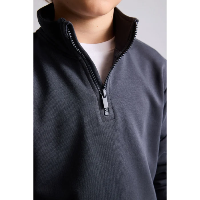 Defacto H7132A8AR31 Antrasit Oversize Yarım Fermuarlı Dik Yaka Sweatshirt Erkek Çocuk
