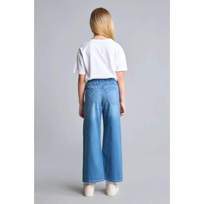 Defacto H6242A8NM39 Mavi Beli Lastikli Wide Leg Jean Pantolon Kız Çocuk