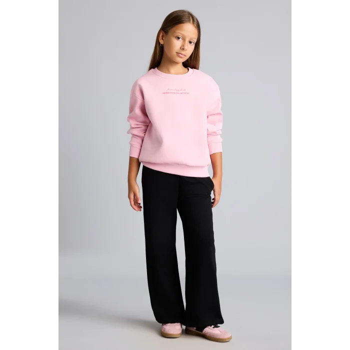 Defacto I3382A8PN683 Pembe Relax Fit Bisiklet Yaka Düşük Omuzlu Baskılı Sweatshirt Kız Çocuk