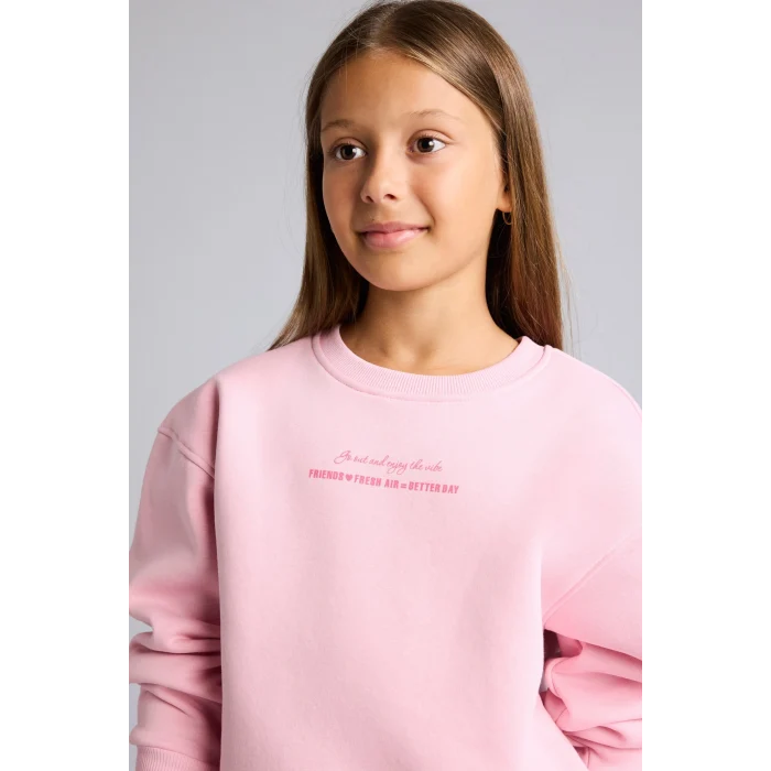 Defacto I3382A8PN683 Pembe Relax Fit Bisiklet Yaka Düşük Omuzlu Baskılı Sweatshirt Kız Çocuk