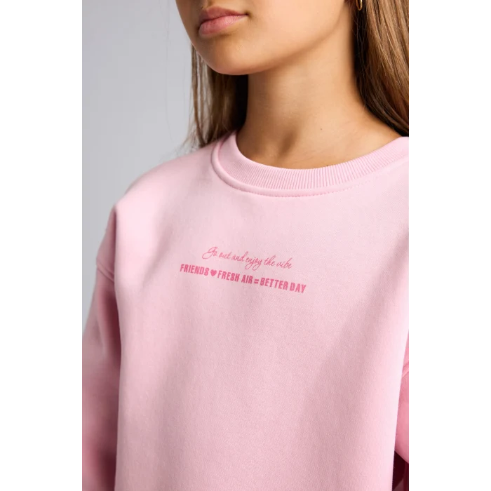 Defacto I3382A8PN683 Pembe Relax Fit Bisiklet Yaka Düşük Omuzlu Baskılı Sweatshirt Kız Çocuk