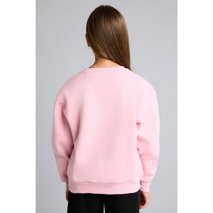 Defacto I3382A8PN683 Pembe Relax Fit Bisiklet Yaka Düşük Omuzlu Baskılı Sweatshirt Kız Çocuk