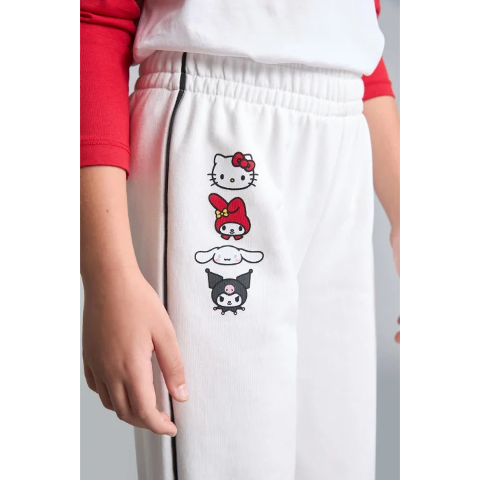 Defacto I1690A8ER105 Ekru Hello Kitty Lisanslı And Friends Wıde Leg Ekru Eşofman Altı Kız Çocuk