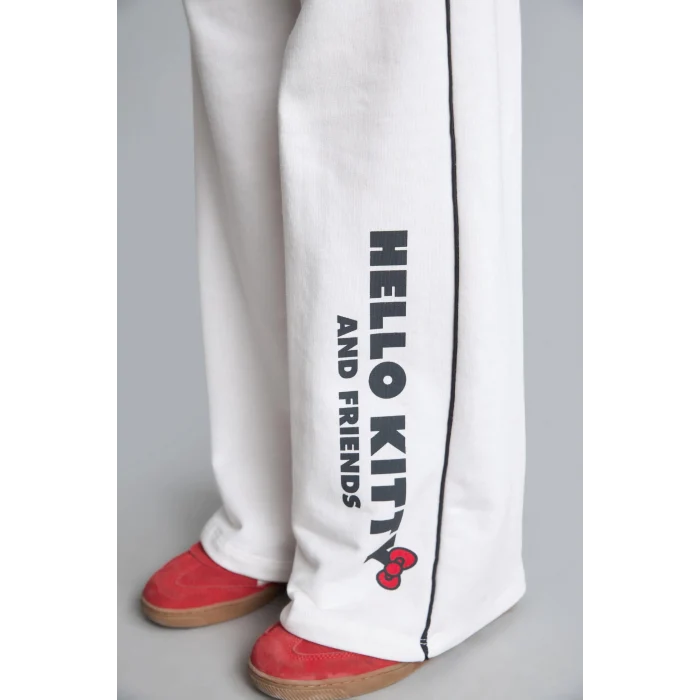 Defacto I1690A8ER105 Ekru Hello Kitty Lisanslı And Friends Wıde Leg Ekru Eşofman Altı Kız Çocuk