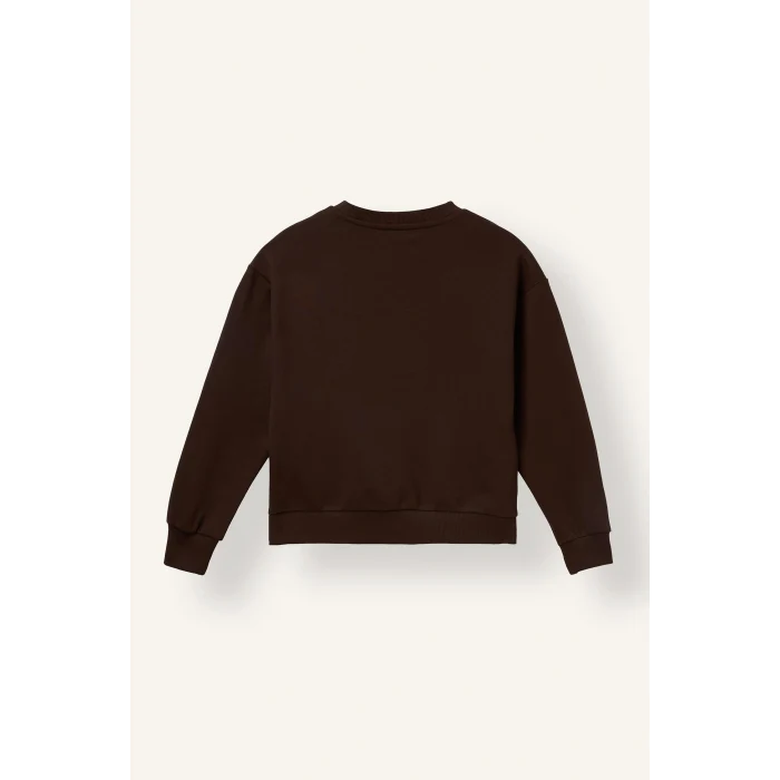 Defacto I4157A8BN267 Kahve Relax Fit Bisiklet Yaka Ayıcık Baskılı Sweatshirt Kız Çocuk