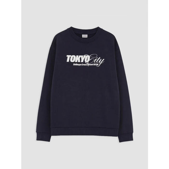 LCW Kids Lacivert Tokyo Baskılı Erkek Çocuk Sweatshirt