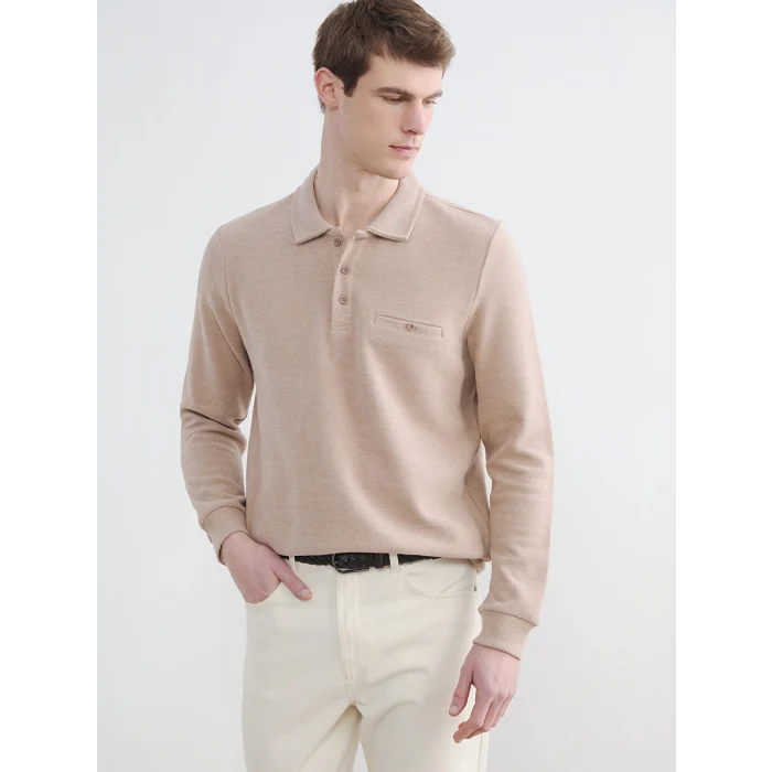 LCWAIKIKI Classic Bej Polo Yaka Erkek Sweatshirt