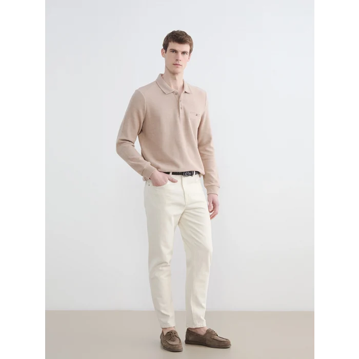 LCWAIKIKI Classic Bej Polo Yaka Erkek Sweatshirt