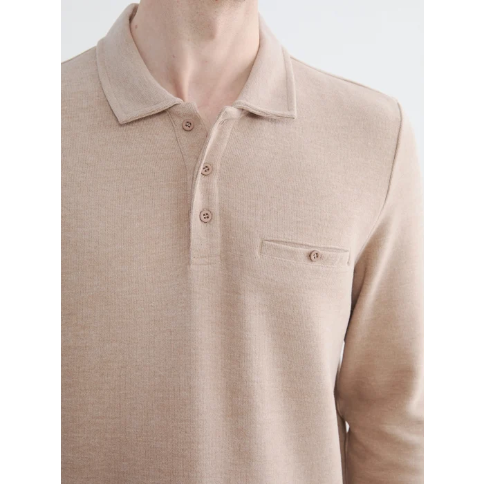 LCWAIKIKI Classic Bej Polo Yaka Erkek Sweatshirt