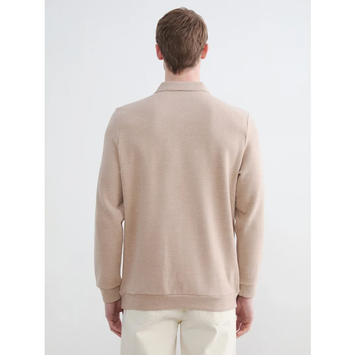 LCWAIKIKI Classic Bej Polo Yaka Erkek Sweatshirt