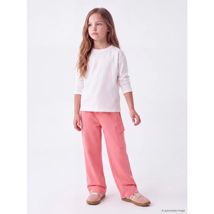 LCW Kids Pembe Geniş Paça Kargo Cepli Kız Çocuk Eşofman Altı
