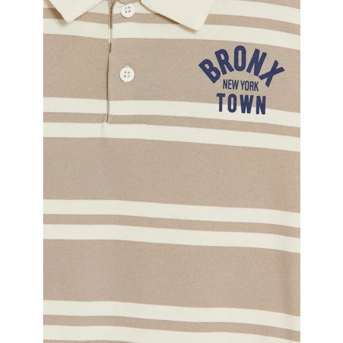 LCW Kids Gri Polo Yaka Çizgili Erkek Çocuk Kalın Sweatshirt