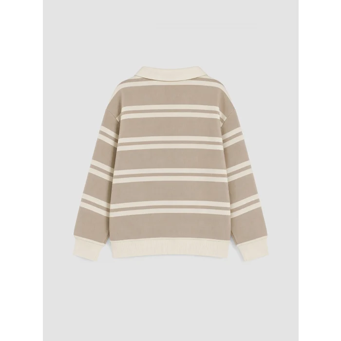LCW Kids Gri Polo Yaka Çizgili Erkek Çocuk Kalın Sweatshirt