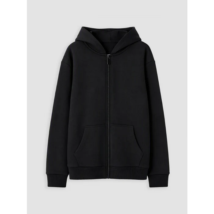 LCW Kids Siyah Kapüşonlu Kalın Kız Çocuk Fermuarlı Sweatshirt