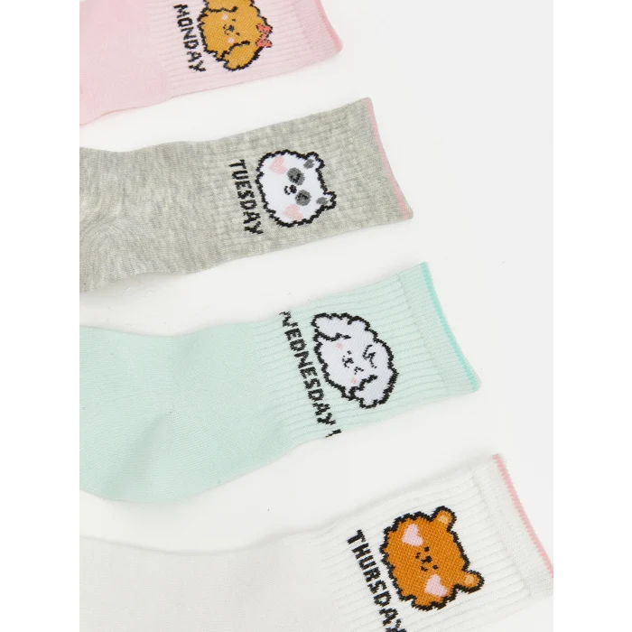 LCW Kids Pembe Baskılı Kız Çocuk Soket Çorap 7li Paket