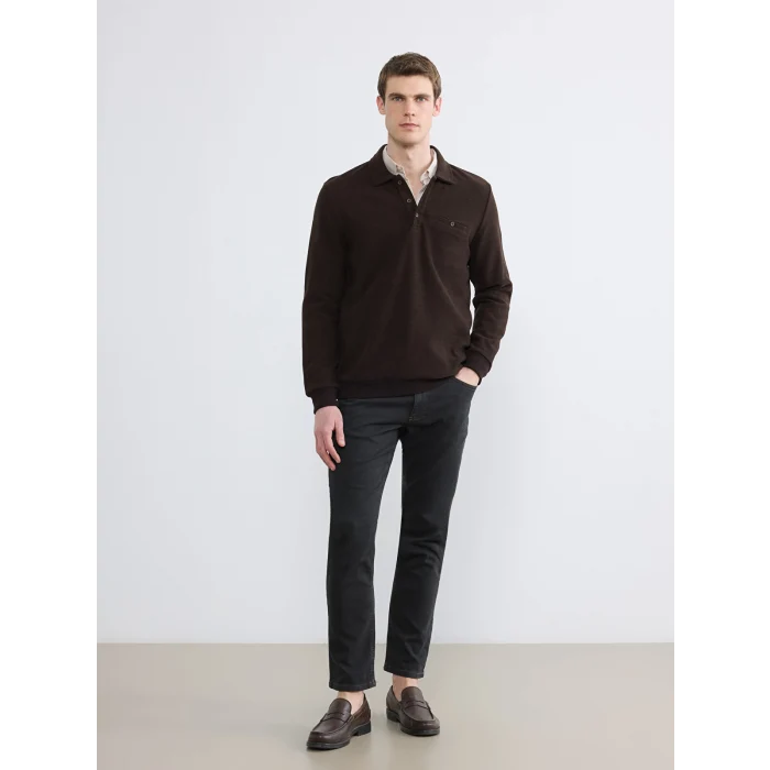 LCWAIKIKI Classic Kahverengi Polo Yaka Erkek Sweatshirt