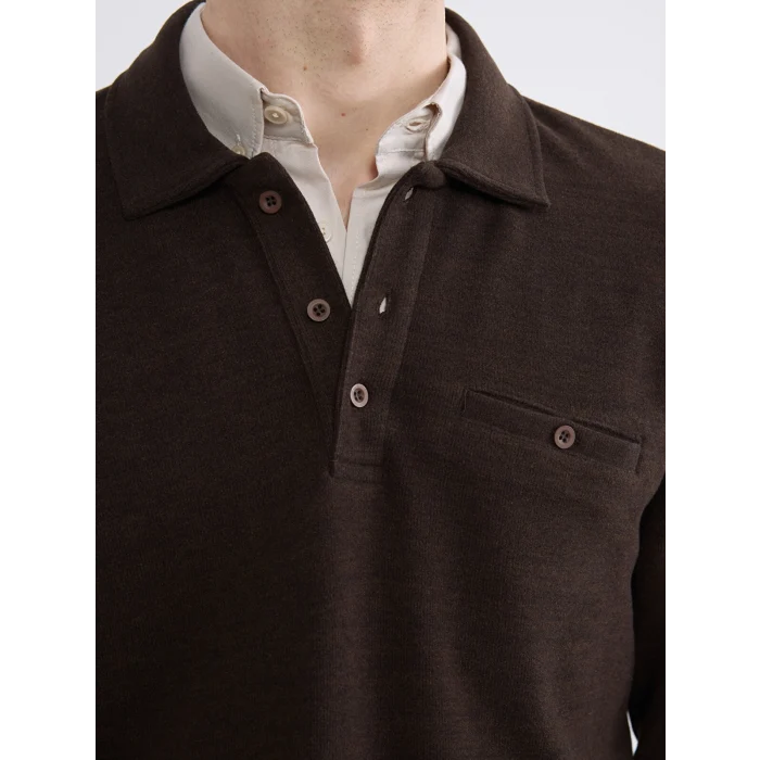 LCWAIKIKI Classic Kahverengi Polo Yaka Erkek Sweatshirt