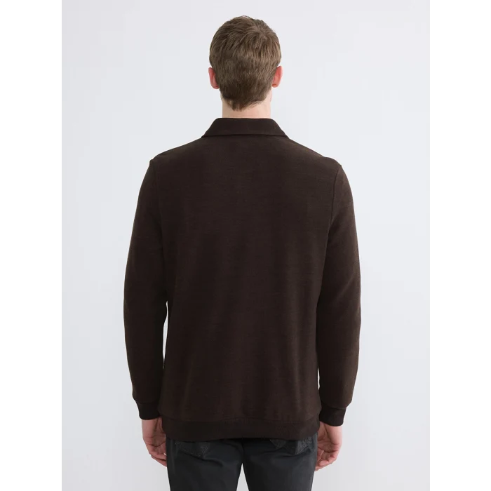 LCWAIKIKI Classic Kahverengi Polo Yaka Erkek Sweatshirt