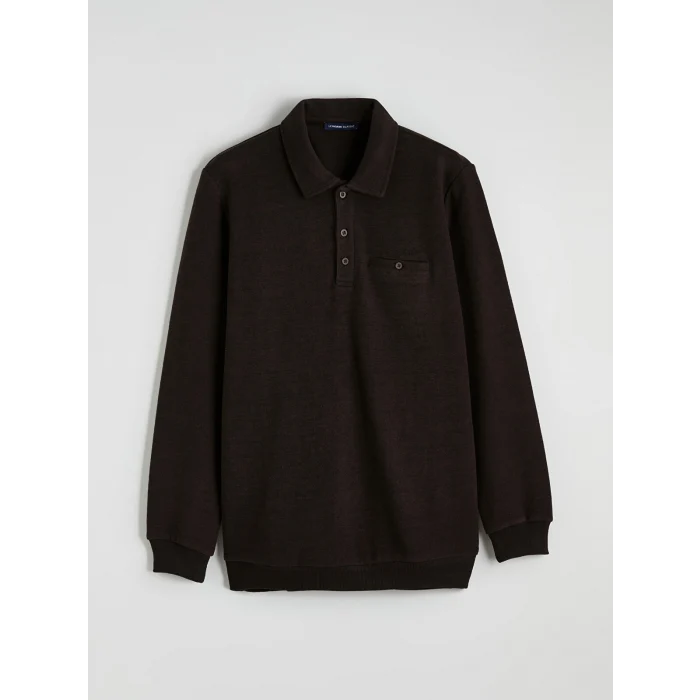 LCWAIKIKI Classic Kahverengi Polo Yaka Erkek Sweatshirt