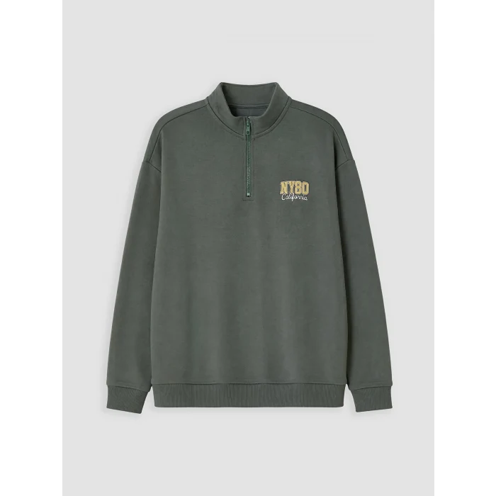 LCW Kids Yeşil Dik Yaka Baskılı Erkek Çocuk Kalın Sweatshirt