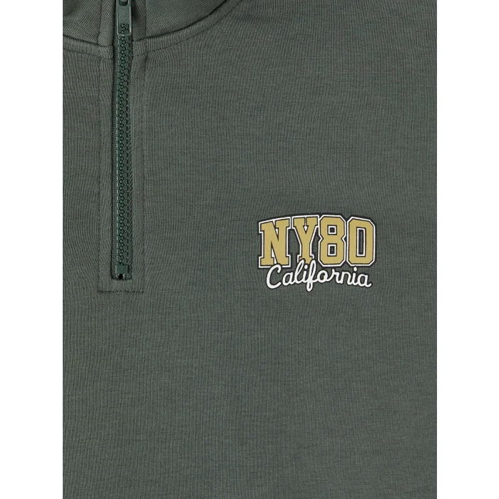 LCW Kids Yeşil Dik Yaka Baskılı Erkek Çocuk Kalın Sweatshirt