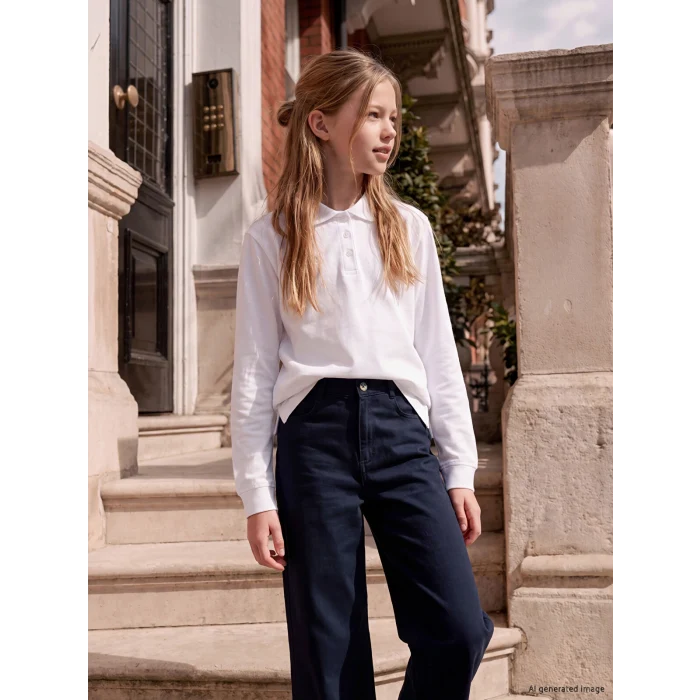 LCW Kids Beyaz Polo Yaka Kız Çocuk Pike Tişört