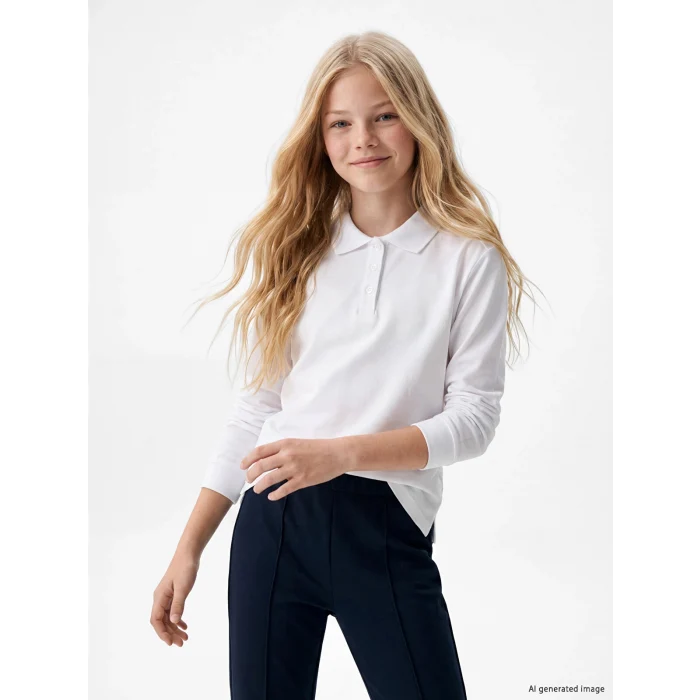 LCW Kids Beyaz Polo Yaka Kız Çocuk Pike Tişört