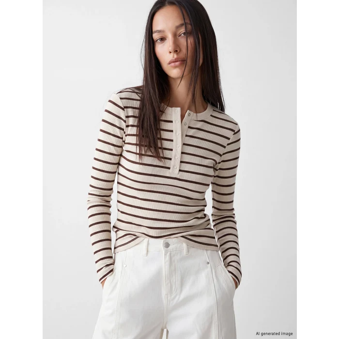 LCW EVERYDAY Kahverengi Bisiklet Yaka Çizgili Kadın Body