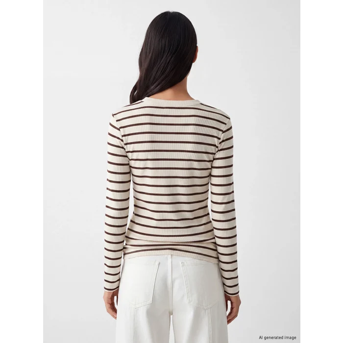 LCW EVERYDAY Kahverengi Bisiklet Yaka Çizgili Kadın Body