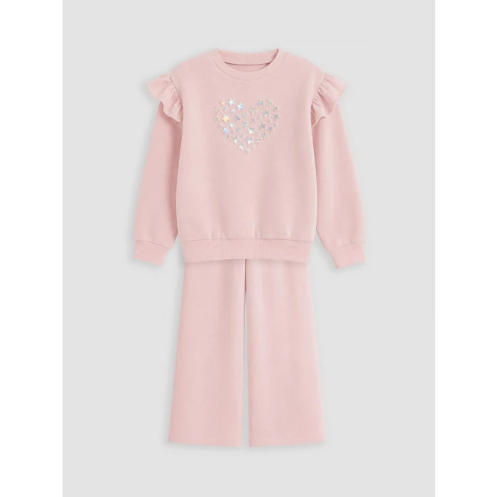LCW Kids Pembe Bisiklet Yaka Nakışlı Kız Çocuk Takım