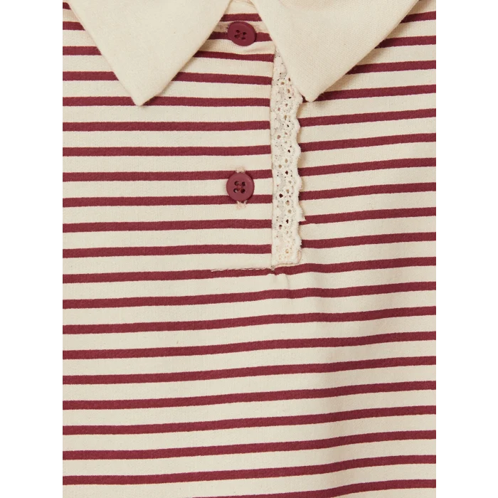 LCW Kids Bordo Polo Yaka Çizgili Kız Çocuk Takım